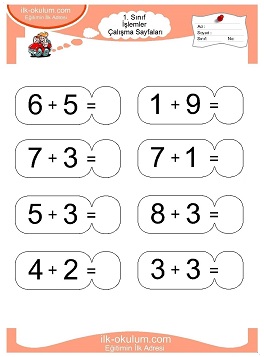 Çocuklar İçin toplam işlemi yaprak testleri 